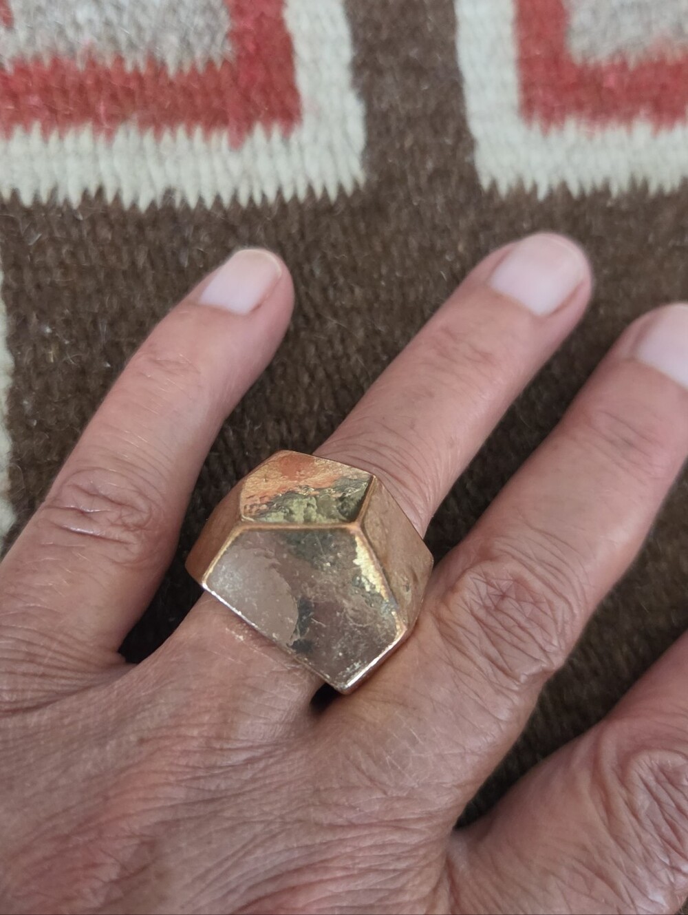 Faceted Gold Bronze Ring Size 6.5